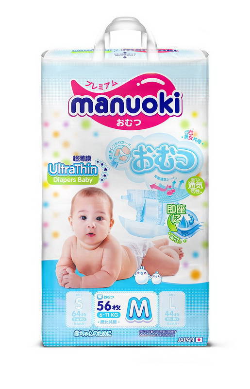 

Подгузники Manuoki Ultrathin, размер M, 6-11 кг, 56 шт