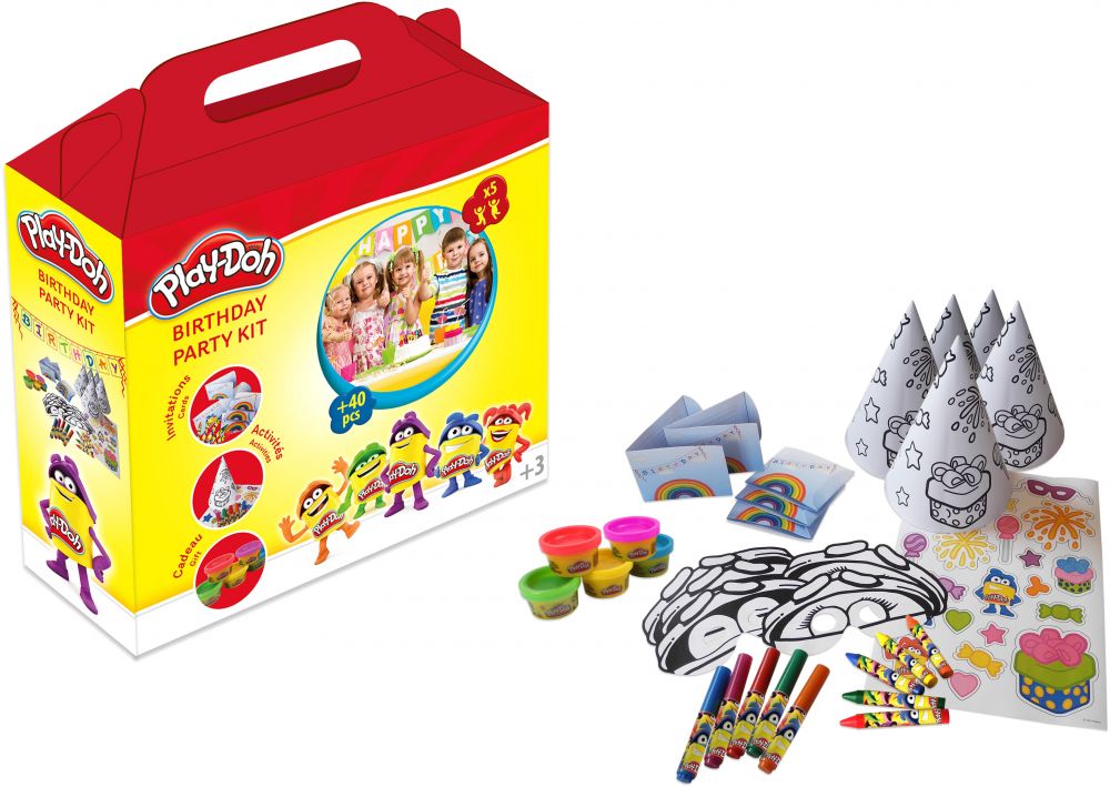 

Набор из серии Play doh - Вечеринка, 5 маркеров, 5 восковых мелков, 5 наклеек, 5 разноцветных колпаков и масок, 5 воздушных шаров