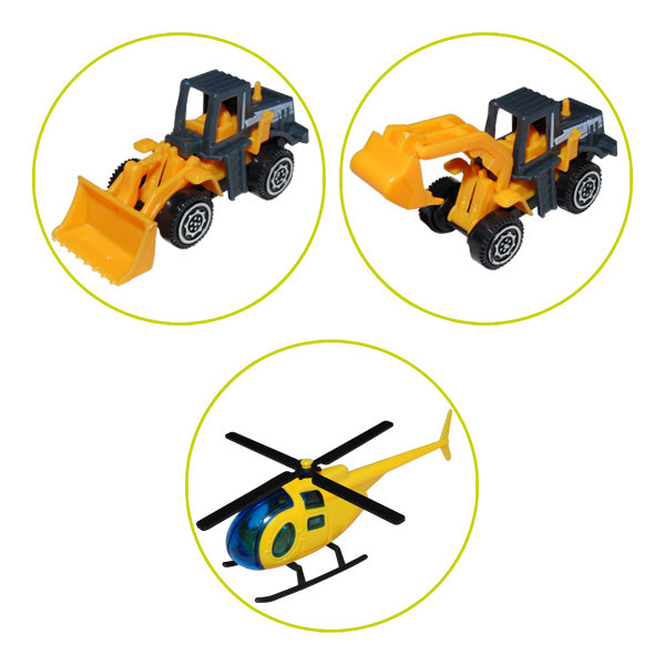 Игровой набор Стройка - Парковка с вертолетом и 2 машинками, 28 деталей, 1:64, 28 деталей  