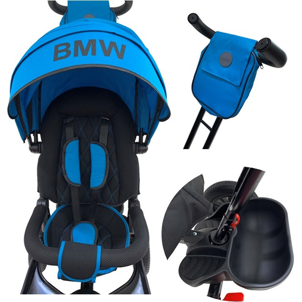 Трехколесный велосипед - BMW, колеса 12" и 10", голубой, свет и звук  