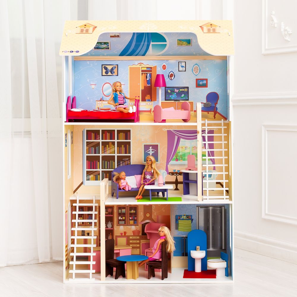 Кукольный домик для Барби – Шарм, 16 предметов мебели, 2 лестницы  
