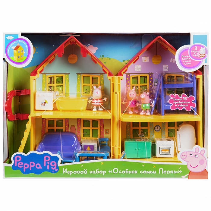Игровой набор Peppa Pig – Особняк семьи Пеппы с 3 фигурками, 18 предметов  