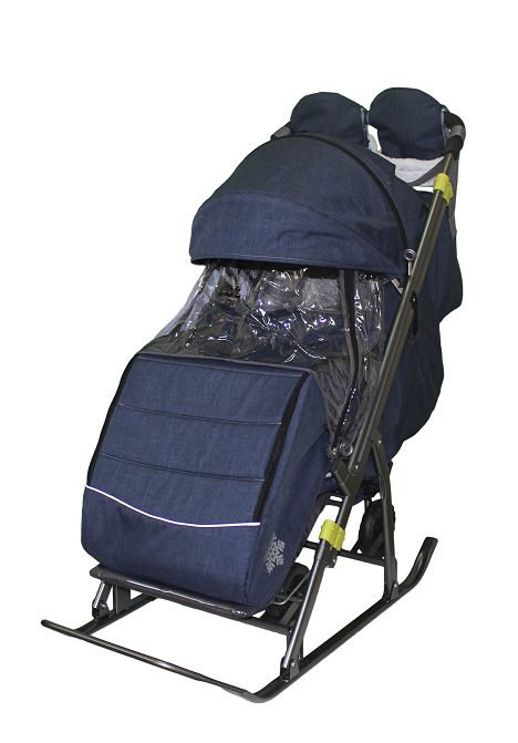 

Санки-коляска Snow Galaxy Kids-3-3-С Джинс тёмно-синий на больших колесах, сумка и варежки