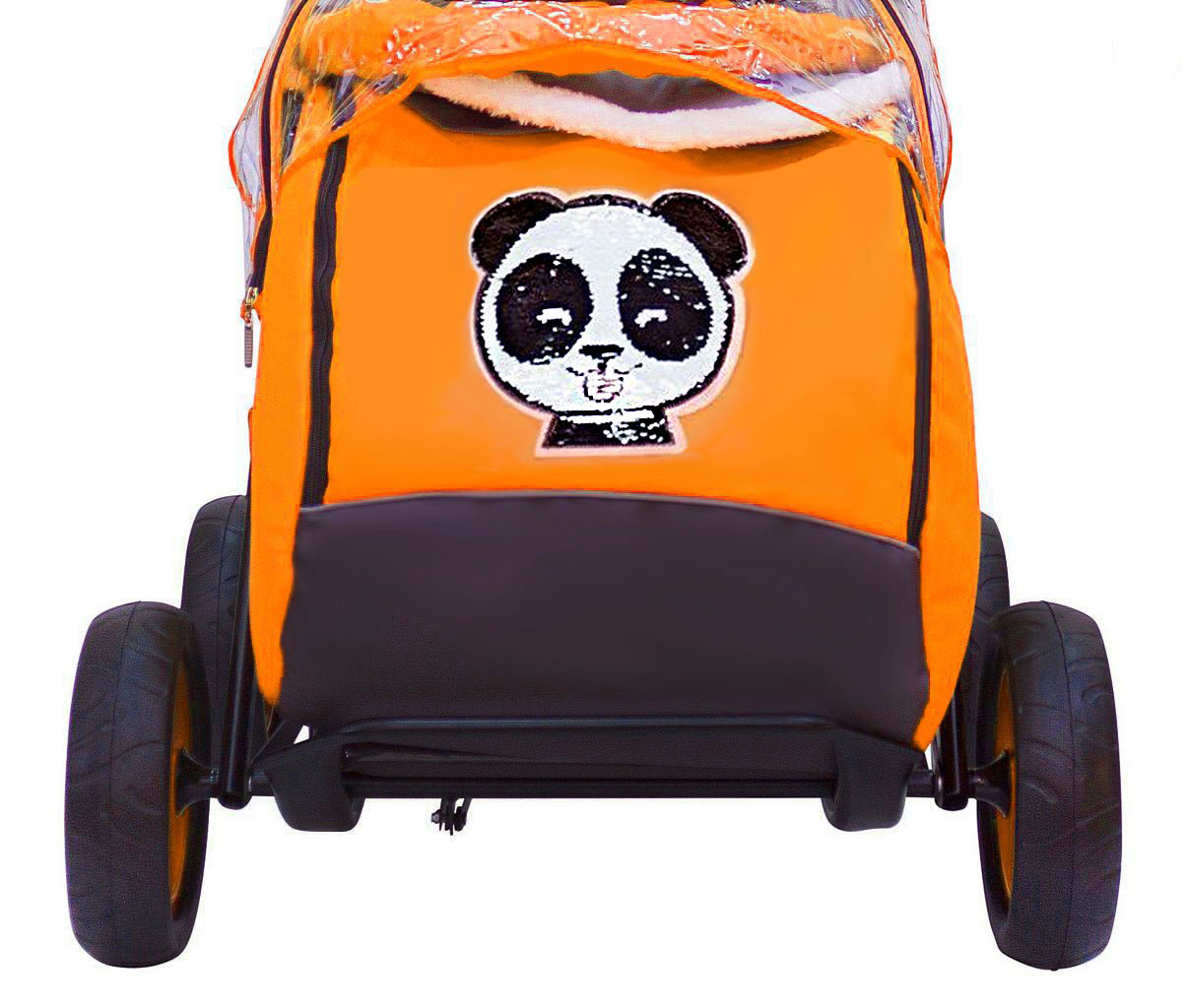 Санки-коляска Snow Galaxy City-1 - Панда на оранжевом, на больших колесах Eva, сумка, варежки  