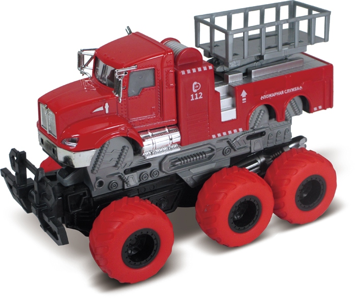 

Пожарная машина с подъемным механизмом с краш-эффектом, кабина die-cast, фрикционный, 6х6, 1:43