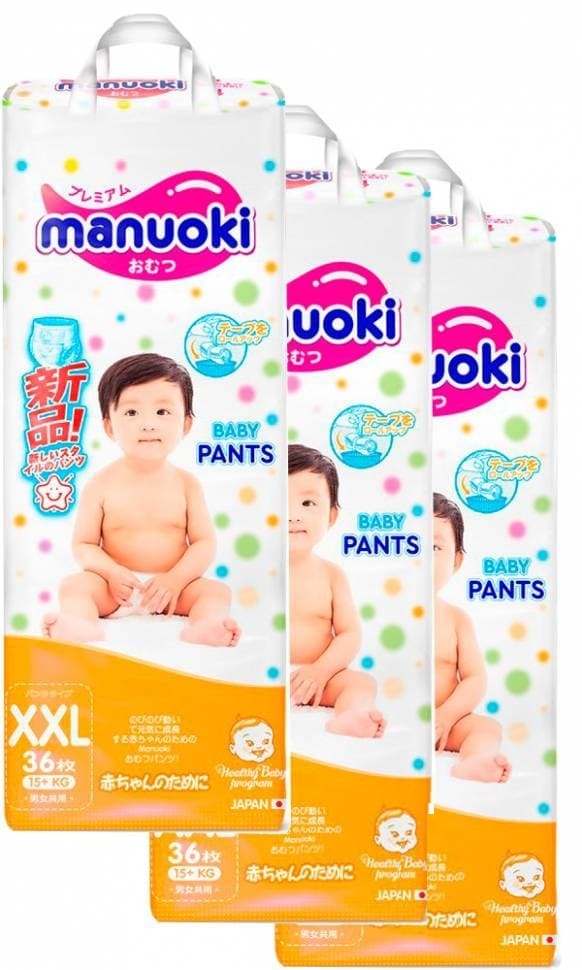 

Подгузники трусики размер XXL, 15 кг +, 3 пачки по 36 шт