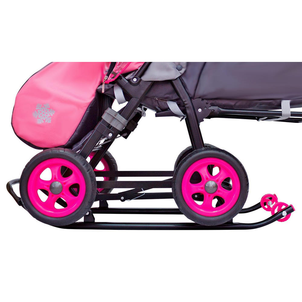 Санки-коляска Snow Galaxy - City-1 - Мишка со звездой, цвет розовый на больших колесах Ева, сумка, варежки  
