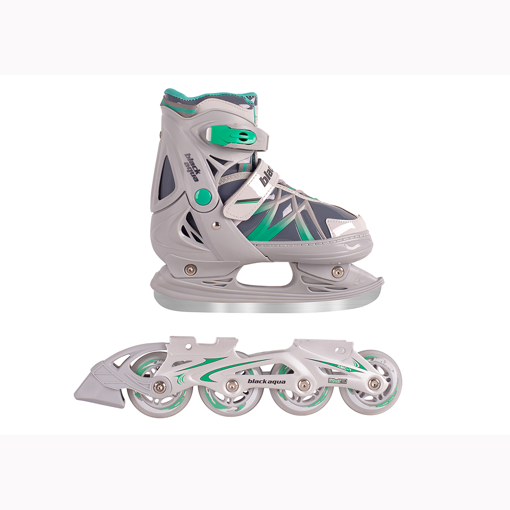 

Коньки-ролики BlackAqua AS-410 2в1, цвет серо-зеленый, размер S 31-34