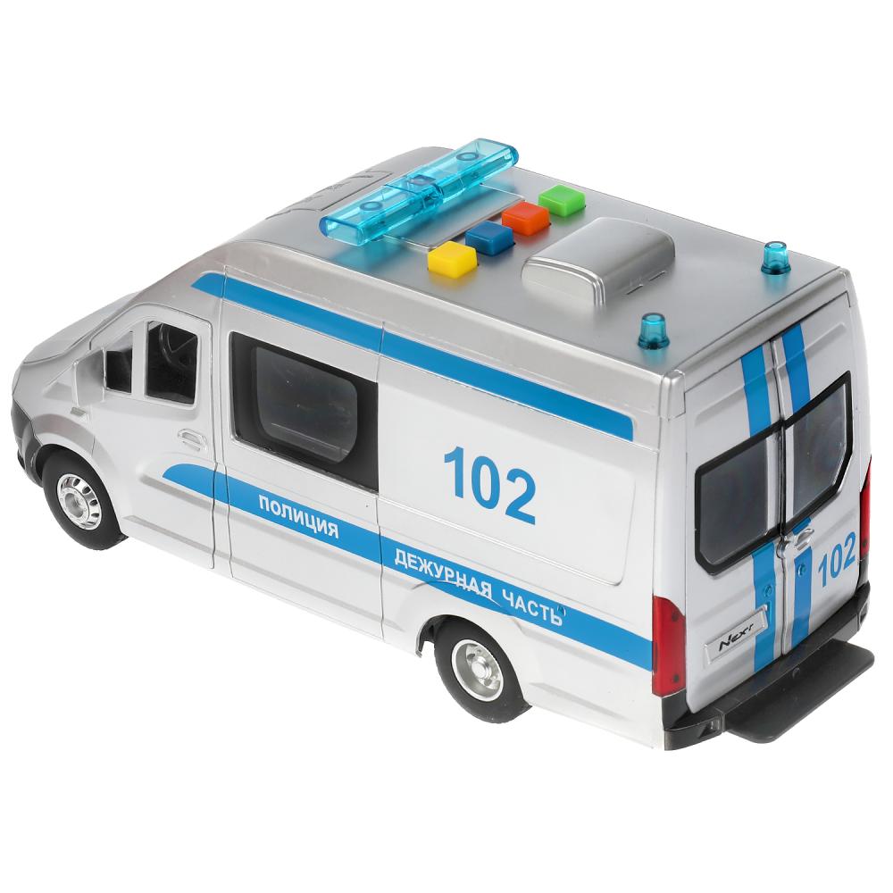 Машина Полиция Газель Next 22 см свет-звук серебристая двери открываются  