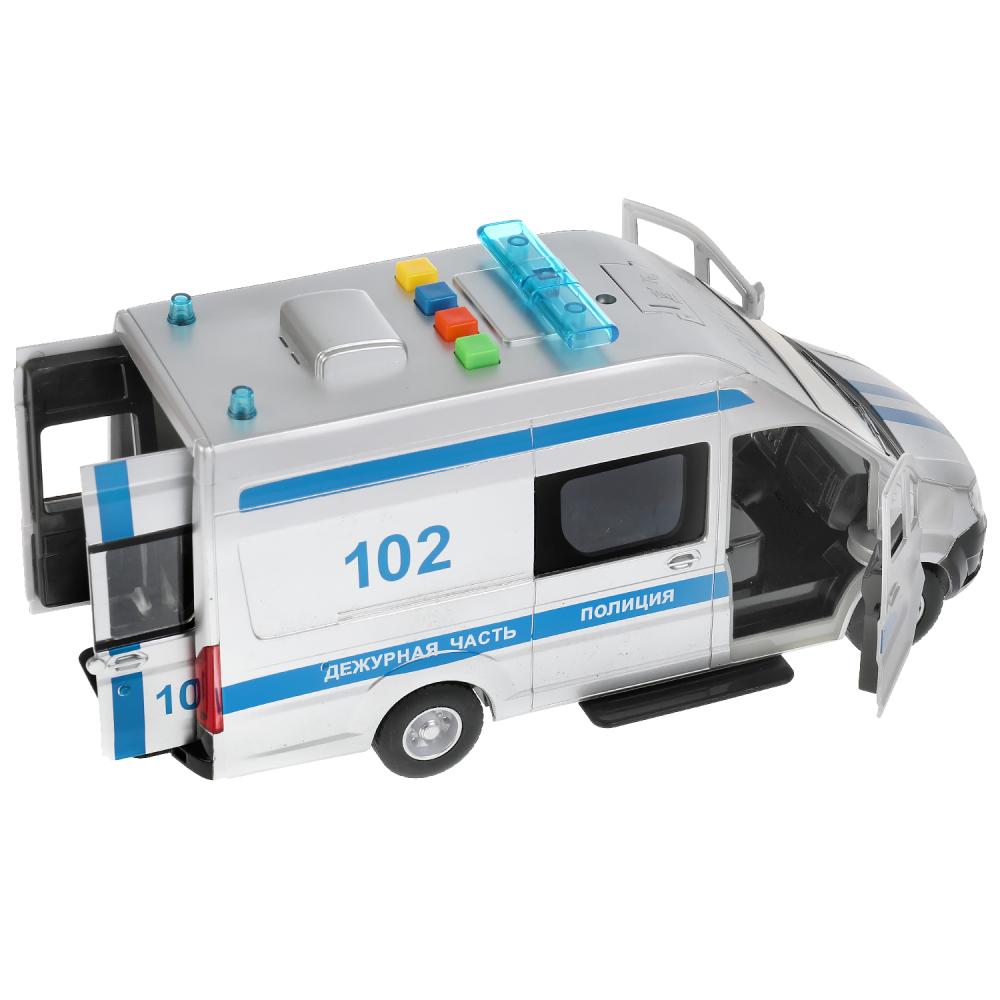 Машина Полиция Газель Next 22 см свет-звук серебристая двери открываются  