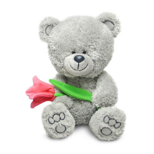 Мягкая игрушка - Медвежонок Ники с тюльпаном, музыкальный, 22 см  