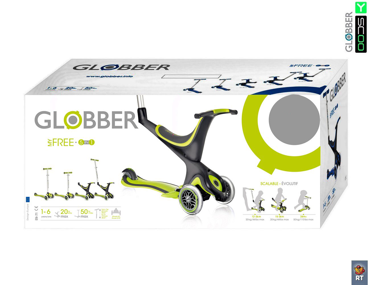 ﻿Самокат GLOBBER EVO 5 IN 1 LIGHTS со светящимися колесами, зеленый  