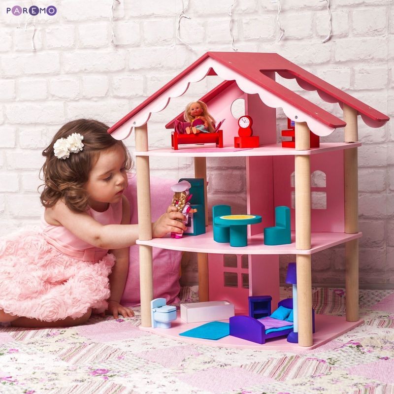 Трехэтажный домик для куклы с 14 предметами мебели - Роза Хутор  