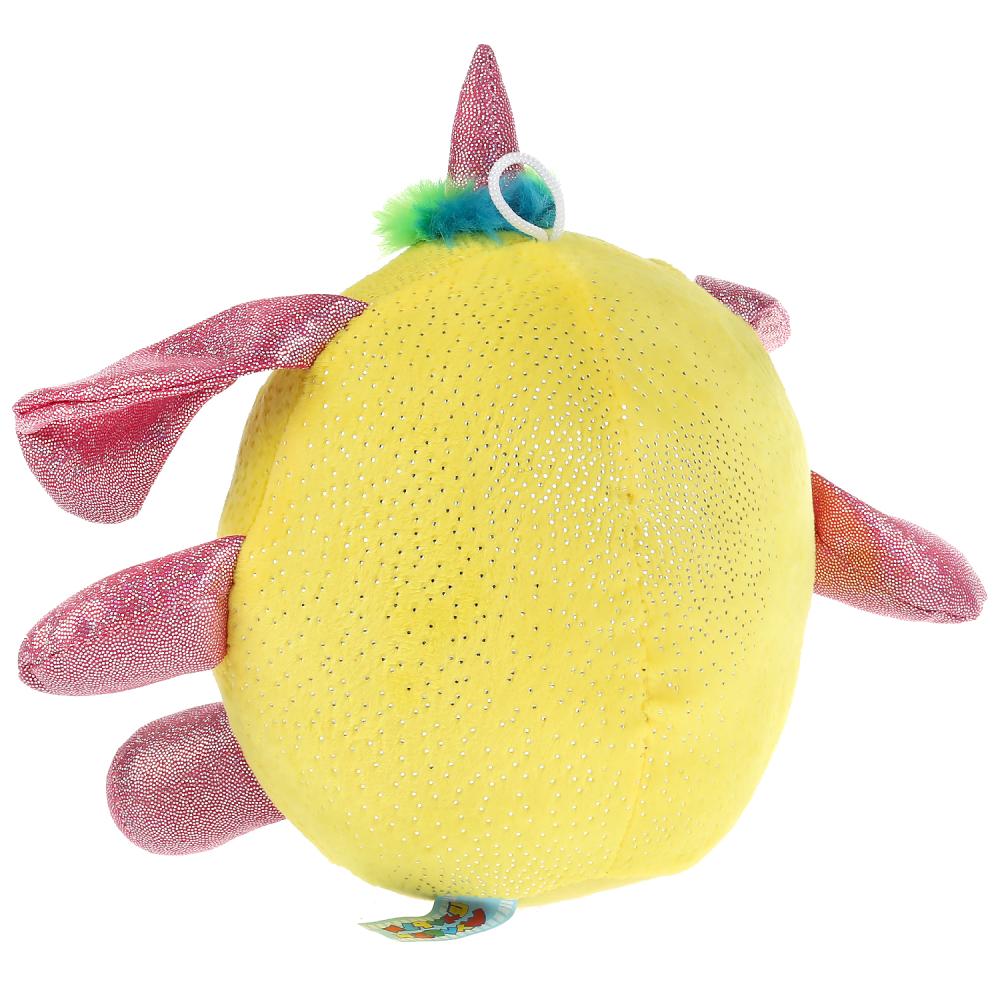 Мягкая игрушка - Кругляш с пайетками в сердечке, желтый, 16 см  