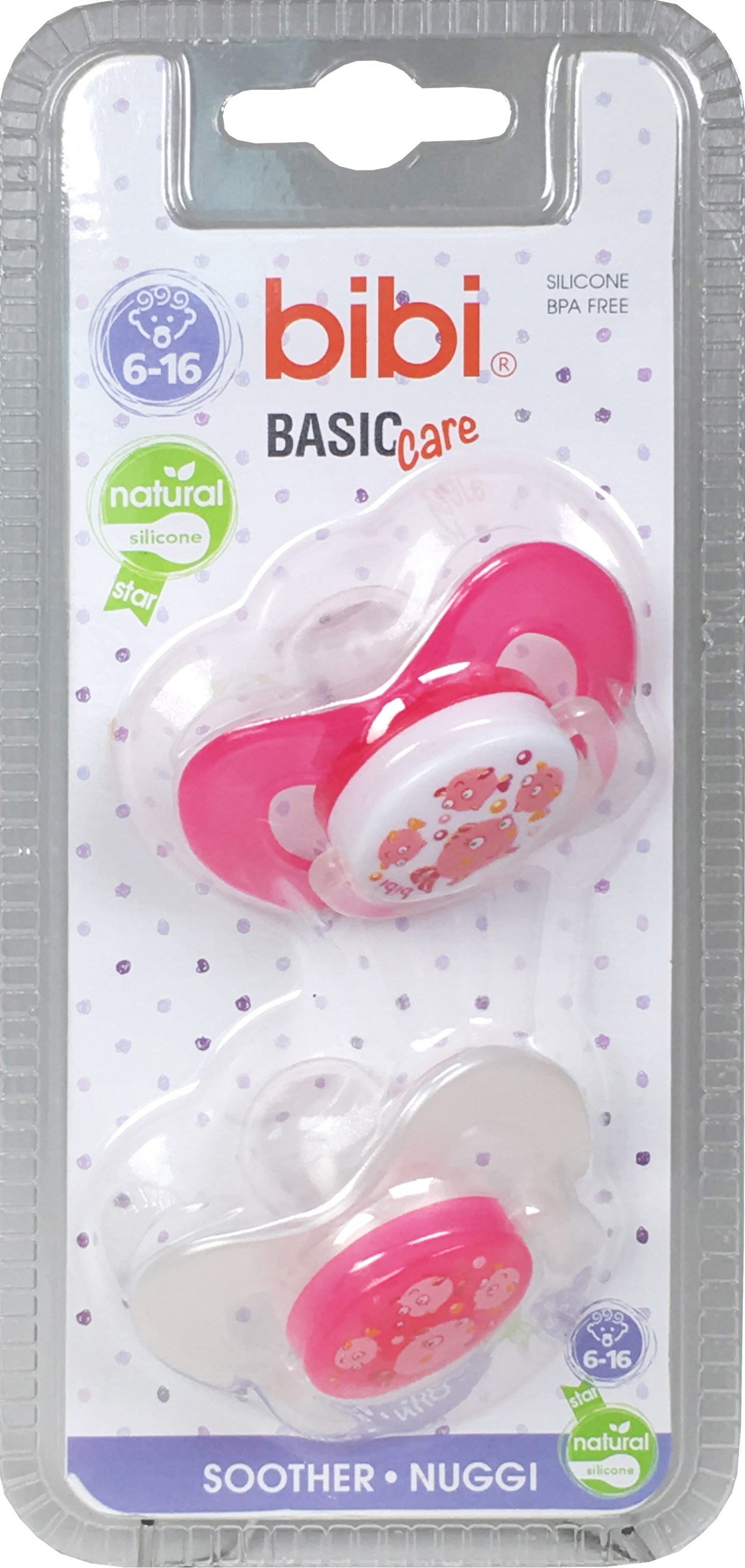 

Пустышка Natural силиконовая 6-16 мес.BasicCare ДУО 2 шт