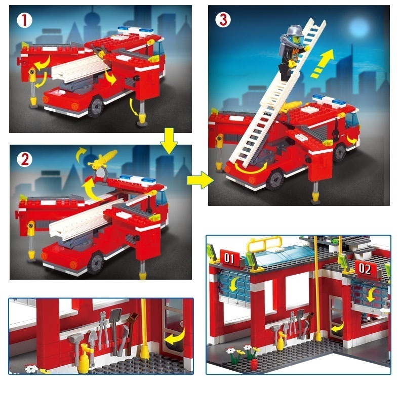 Конструктор с фигурками и аксессуарами – Пожарная станция, 980 деталей  