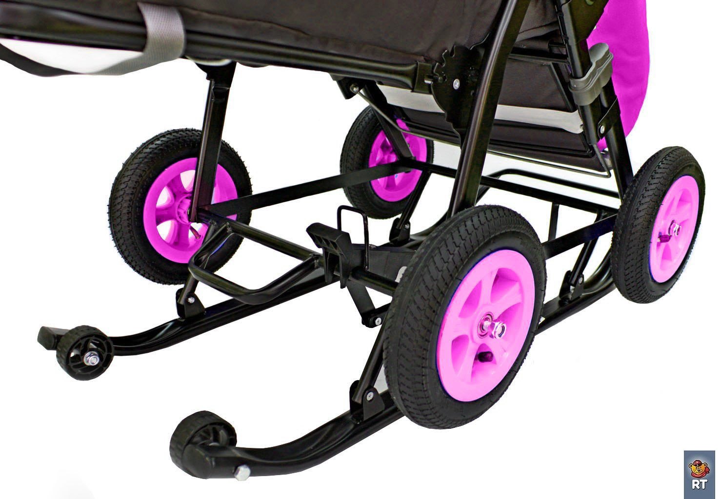 Санки-коляска Snow Galaxy City-1-1 - Мишка со звездой на розовом, на больших надувных колесах, сумка, варежки  
