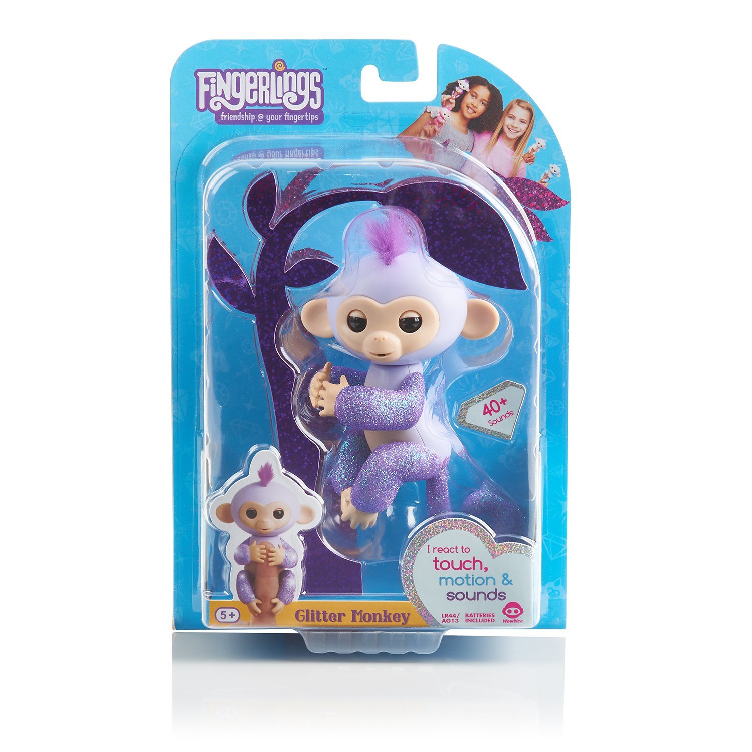 Интерактивная обезьянка Fingerlings – Кики, светло-пурпурная, 12 см, звук  