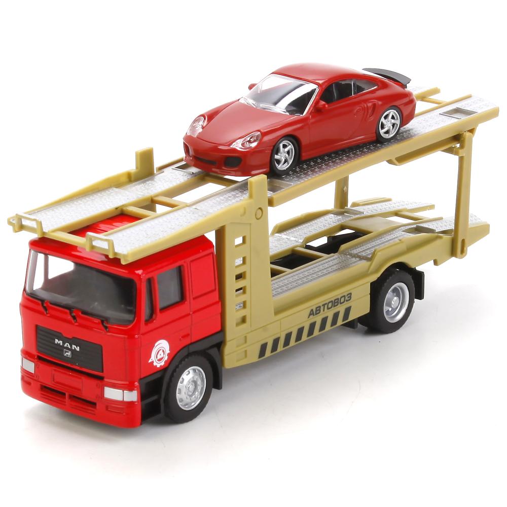 

Автовоз металлический с пластиковой машинкой 1:64, 15 см.
