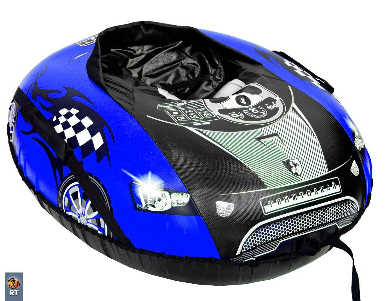 Санки надувные овальные Тюбинг - Машинка Comfort Ferrari, синяя, автокамера  