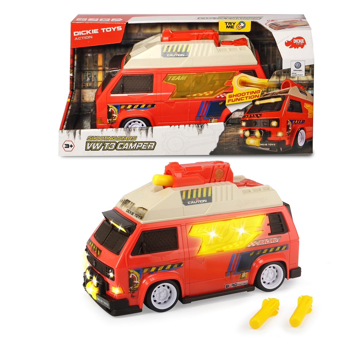 

Машинка с залповой установкой VW T3 Camper, свет, звук, 28 см.