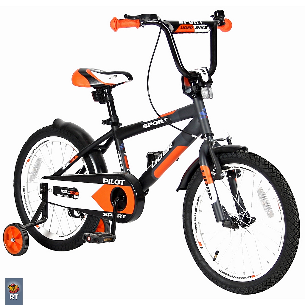 Двухколесный велосипед Lider Pilot, диаметр колес 18 дюймов, черный/оранжевый  