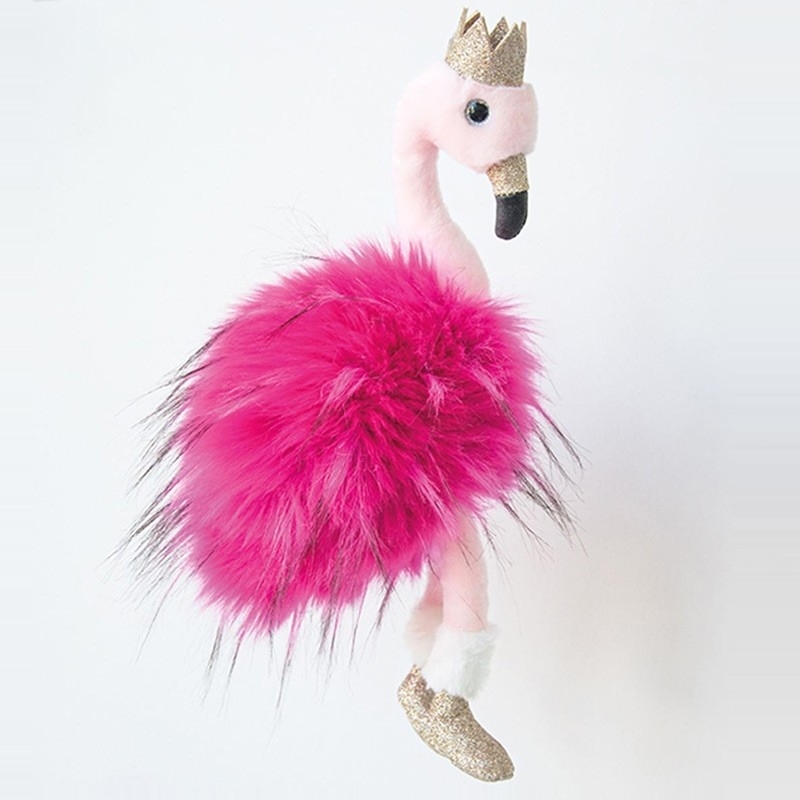 Мягкая игрушка - Фламинго розовый с золотыми лапками и клювом, 25 см  