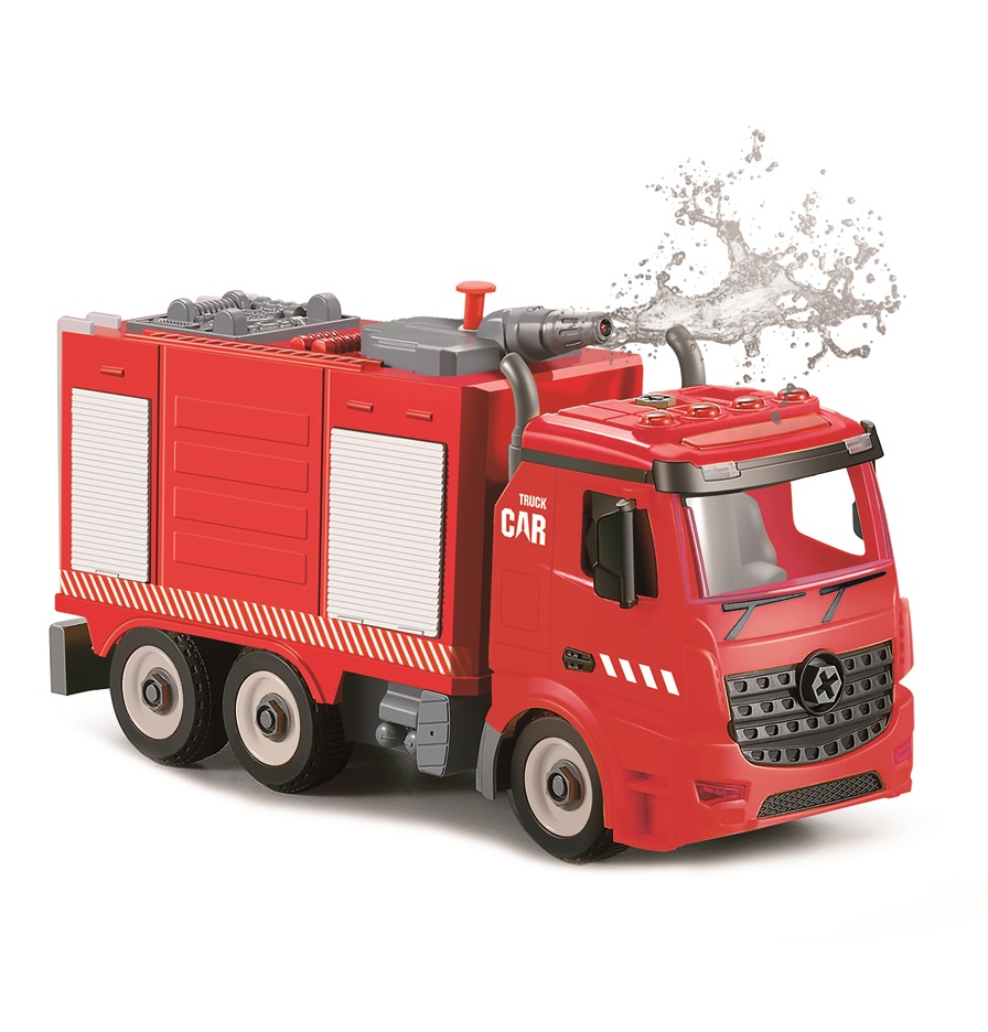 Пожарная машина-конструктор, фрикционная, свет, звук, вода, 1:12  