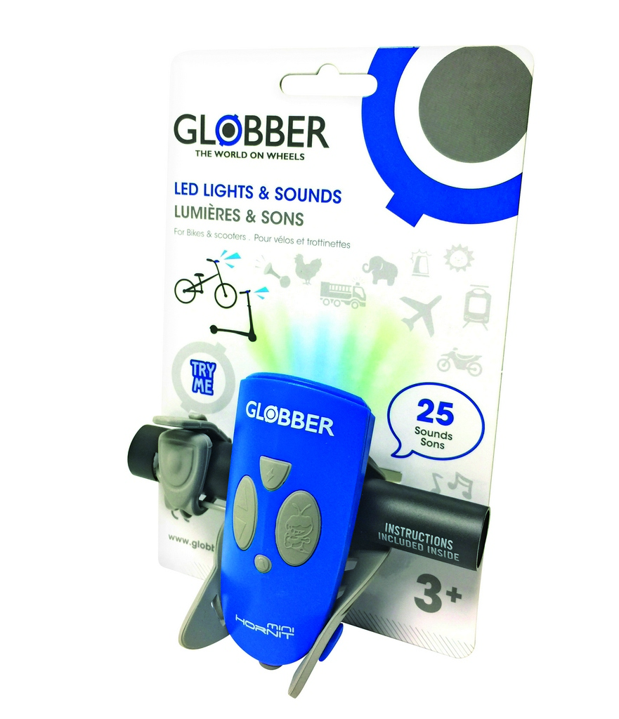 Звонок-фонарик Globber для самокатов Mini Hornit, 25 мелодий, navy blue, свет  