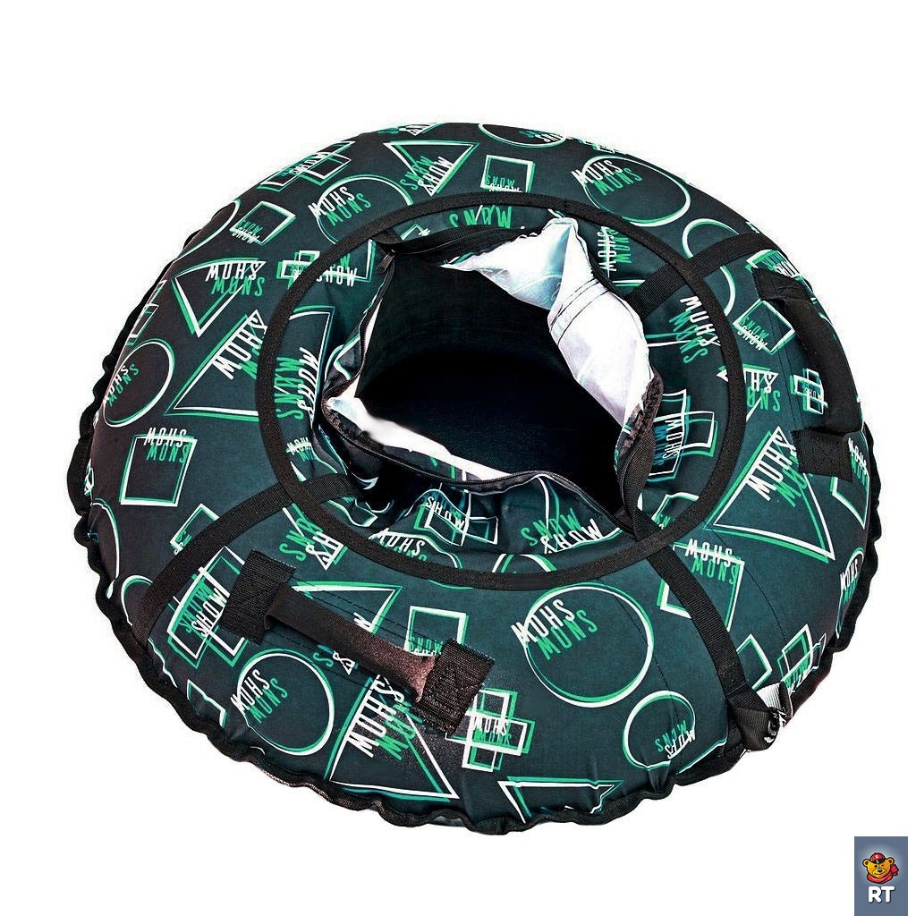 Санки надувные Тюбинг RT – Геометрия, зеленый узор, диаметр 105 см   