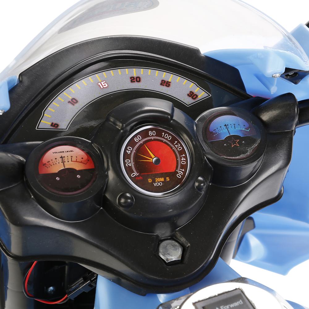 Мотоцикл Bugati на аккумуляторе, голубой, свет и звук  