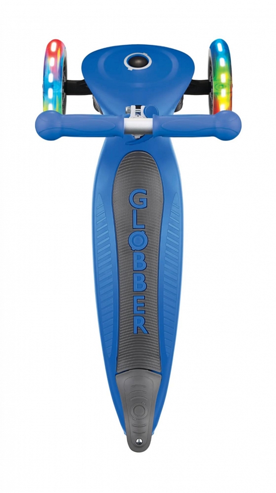 Трехколесный самокат Globber Primo Foldable Lights, синий, светящиеся колеса  