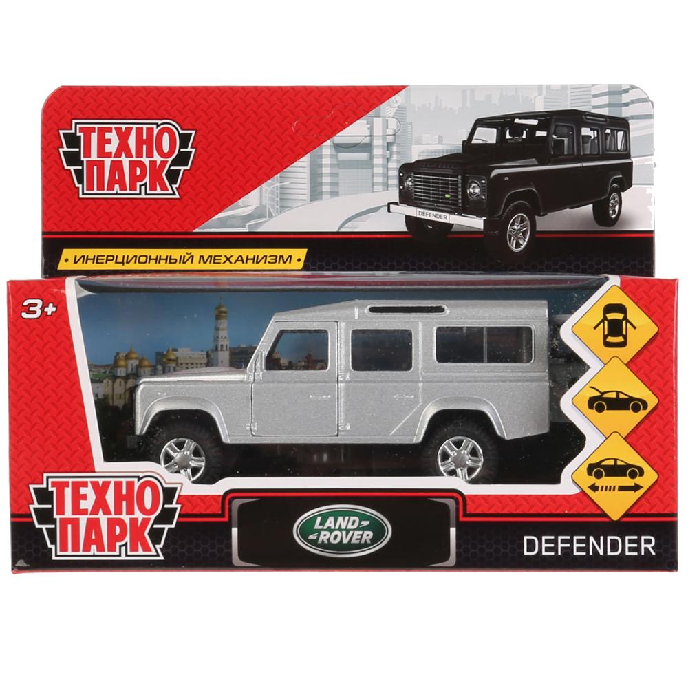 Машина металлическая Land Rover Defender, серебристая, 12 см, открываются двери, инерционная  