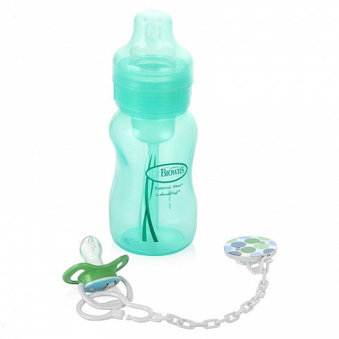 Набор подарочный зеленый - бутылочка с широким горлышком и пустышка  