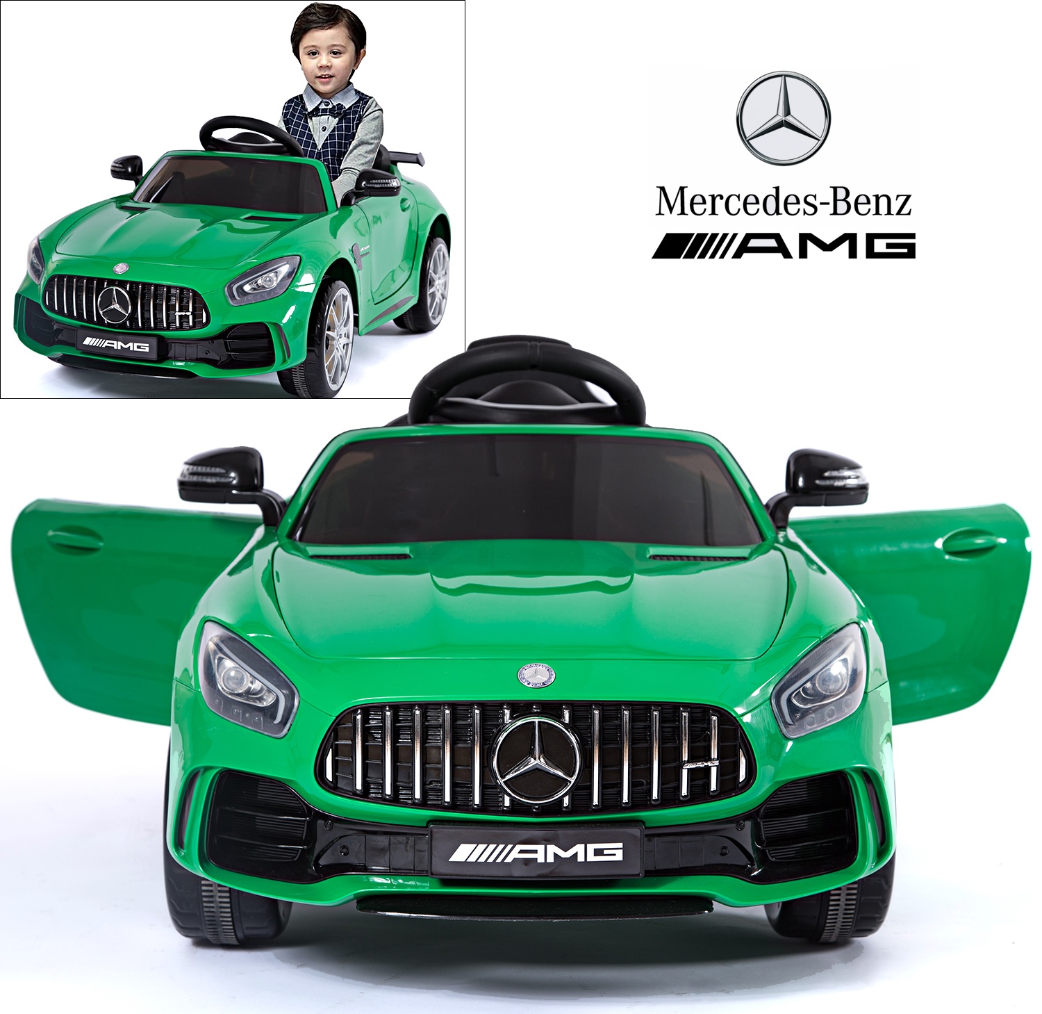 Электромобиль - Mercedes-Benz GTR, зеленый, свет и звук  