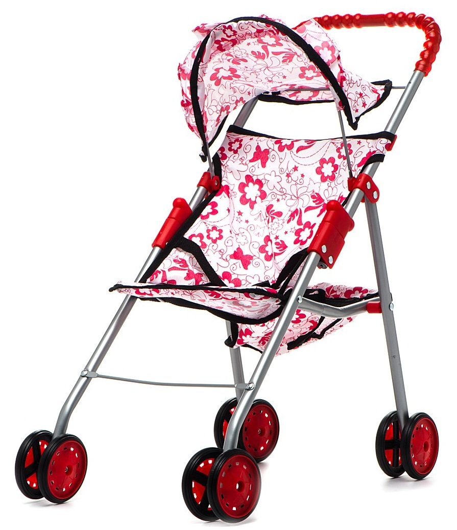 Прогулочная коляска для кукол с корзиной Красотка бело-красный принт  