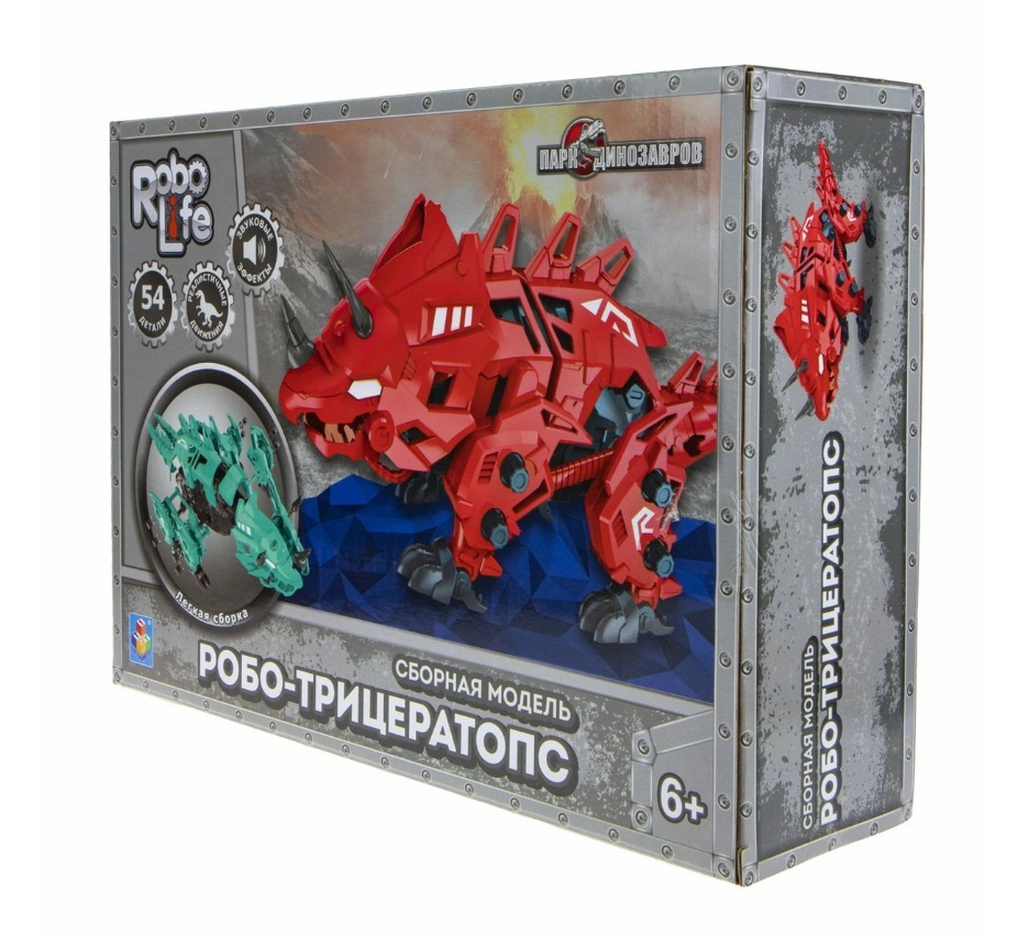 Сборная модель RoboLife - Робо-трицератопс, красный, 54 детали  