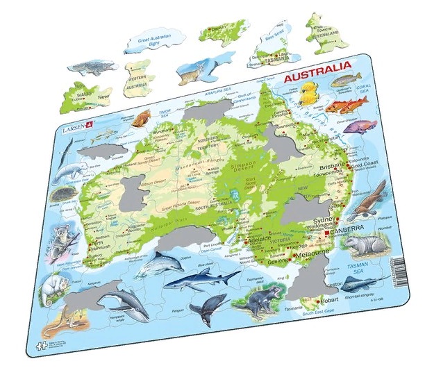 Пазл-головоломка - Карта Австралии с животными, 65 элементов  