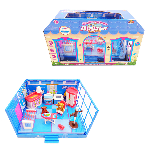 

Игровой набор с мебелью и фигурками животных Счастливые друзья - Модульная комната, 12 деталей