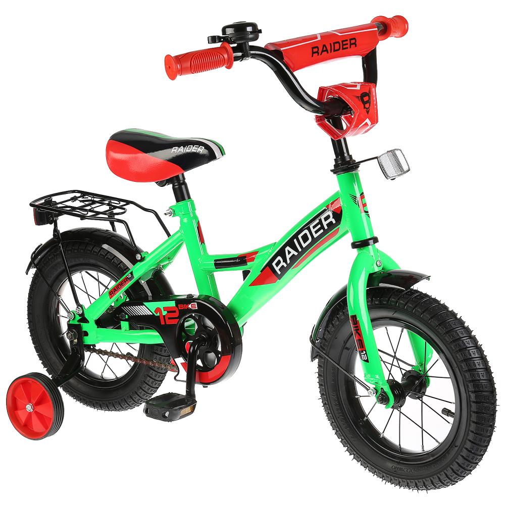 Велосипед детский двухколесный - Mustang, зеленый с черным, колеса 12 дюйм, рама GW-тип, страховочные колеса, звонок  