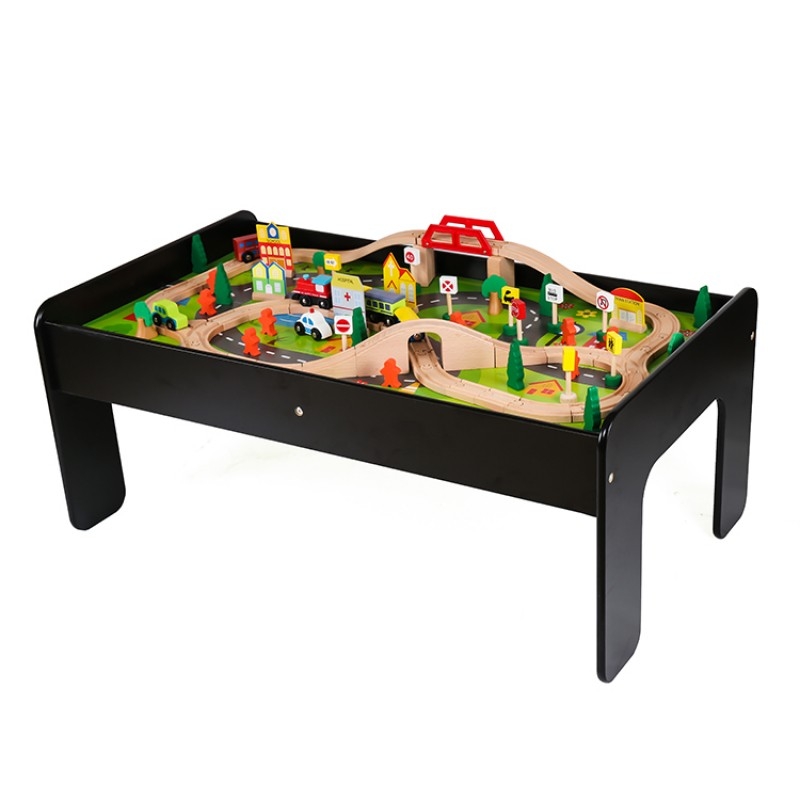 

Игровой набор Железная дорога из дерева, на столике, 90 предметов