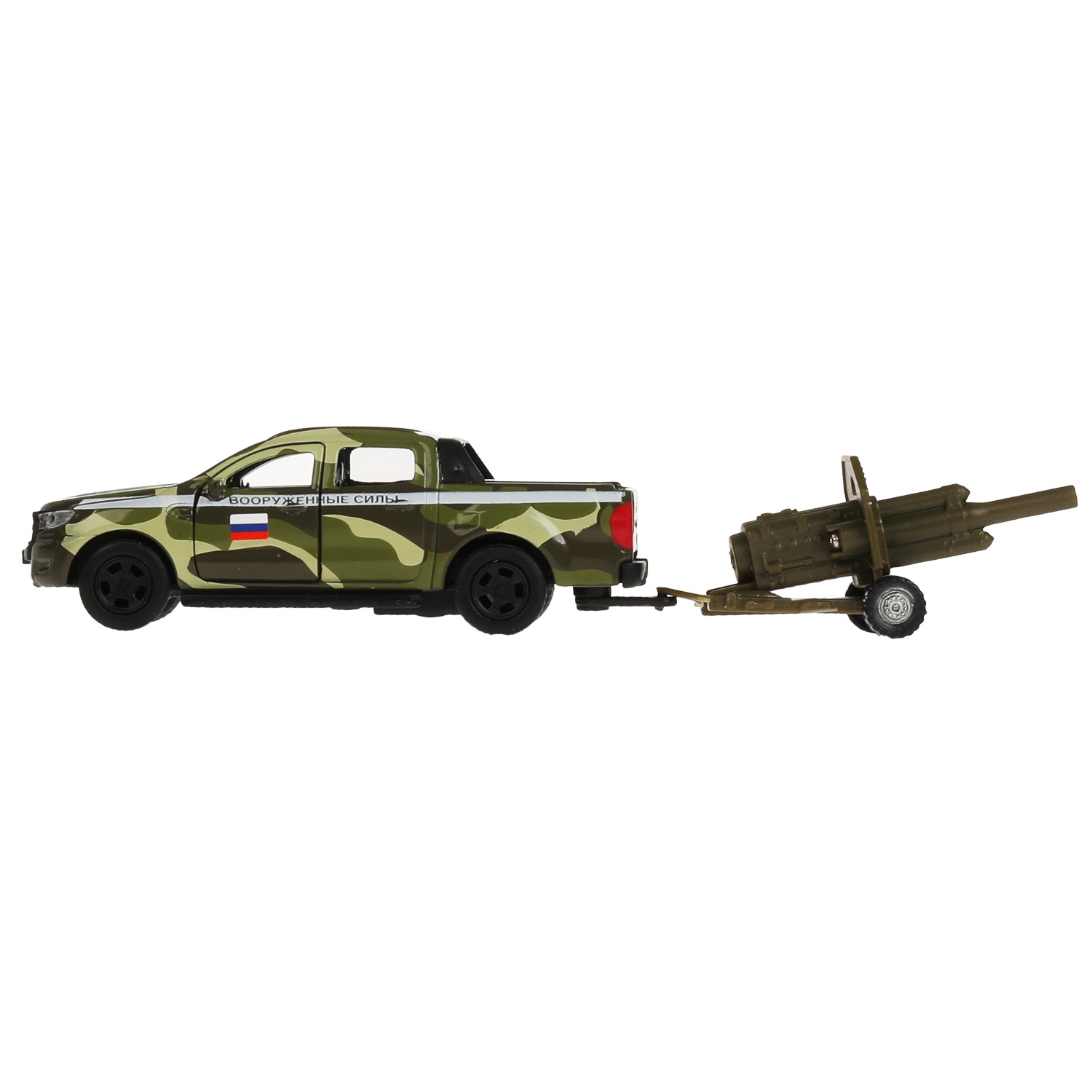 Модель военная Ford Ranger 12 см с пушкой двери и багажник открываются инерционная металлическая  