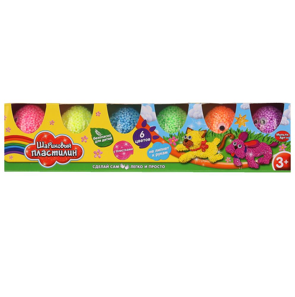 Набор пластилина шарикового крупнозернистого с блеском, 6 цветов  