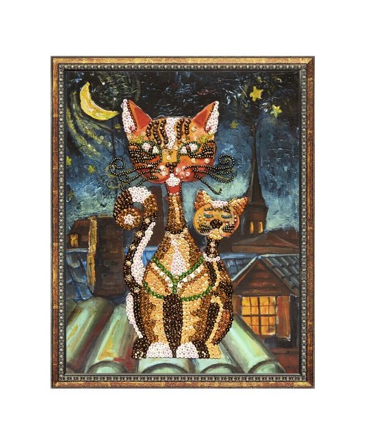 Мозаика из пайеток на холсте Коты  