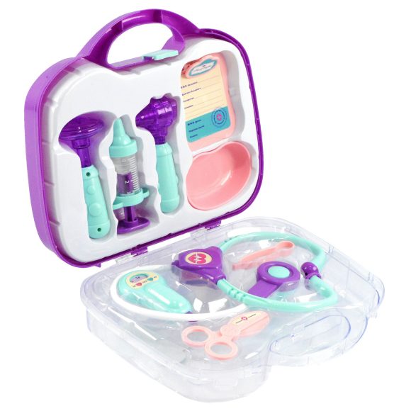 Медицинский набор в чемоданчике - Скорая помощь, 9 предметов, фиолетовый, свет и звук  