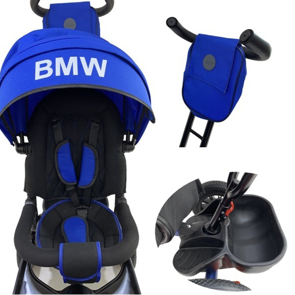Велосипед 3 колесный – BMW, цвет синий, надувные колеса 12 и 10 дюйм, светомузыкальная панель  
