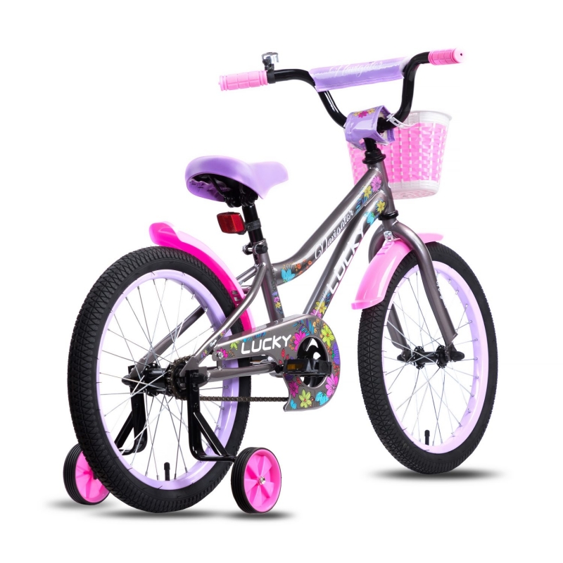 Детский велосипед Navigator Lucky серо-розовый, колеса 18", стальная рама, стальные обода, ножной тормоз  