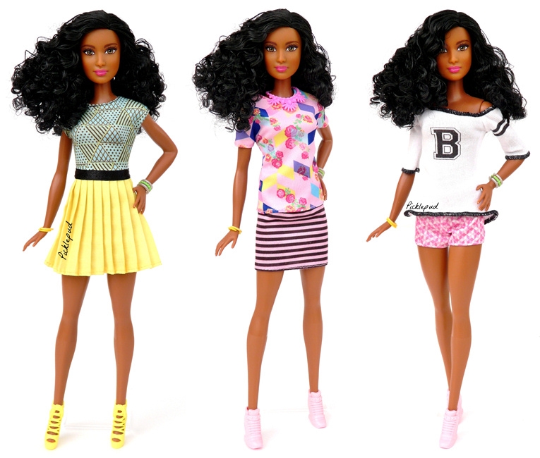 Barbie - брюнетка в желтой юбке с набором одежды. Игра с модой  