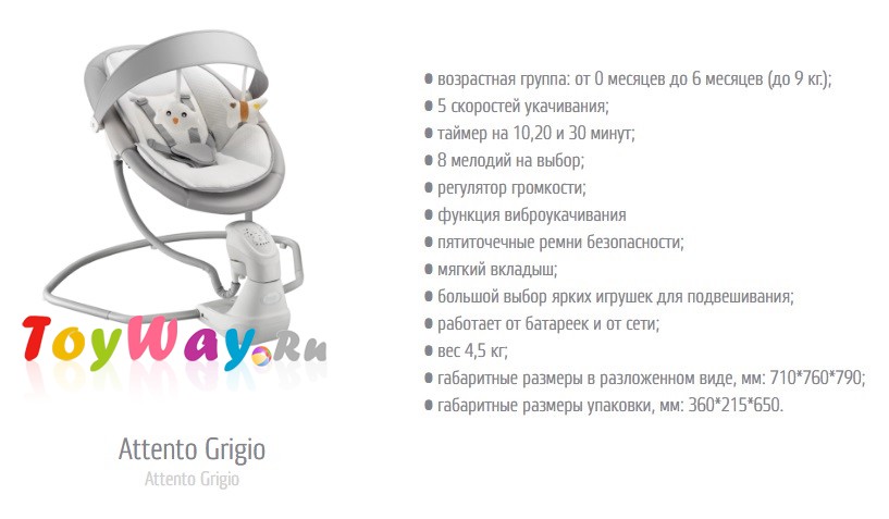 Электрокачели Nuovita Attento Grigio  