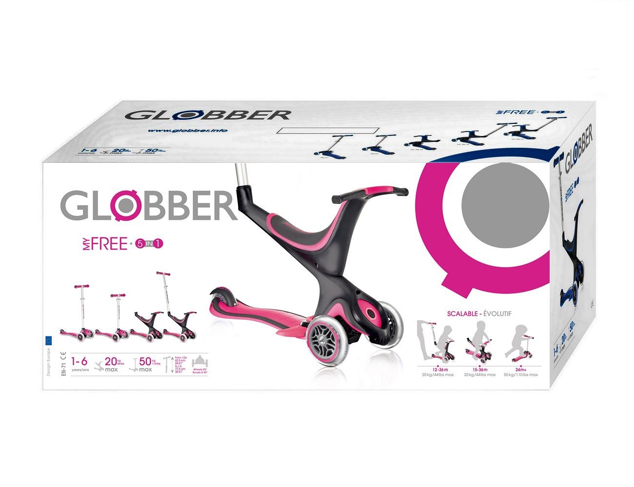 Самокат Evo 5 в 1 с 3 светящимися колесами, Pink  